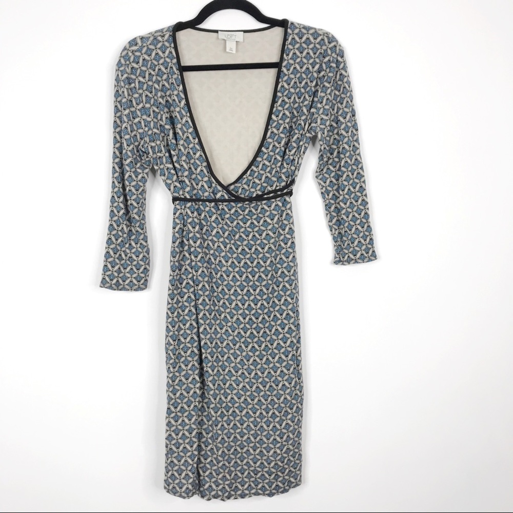 LOFT Maternity Printed Wrap Dress Cream Blue 2M